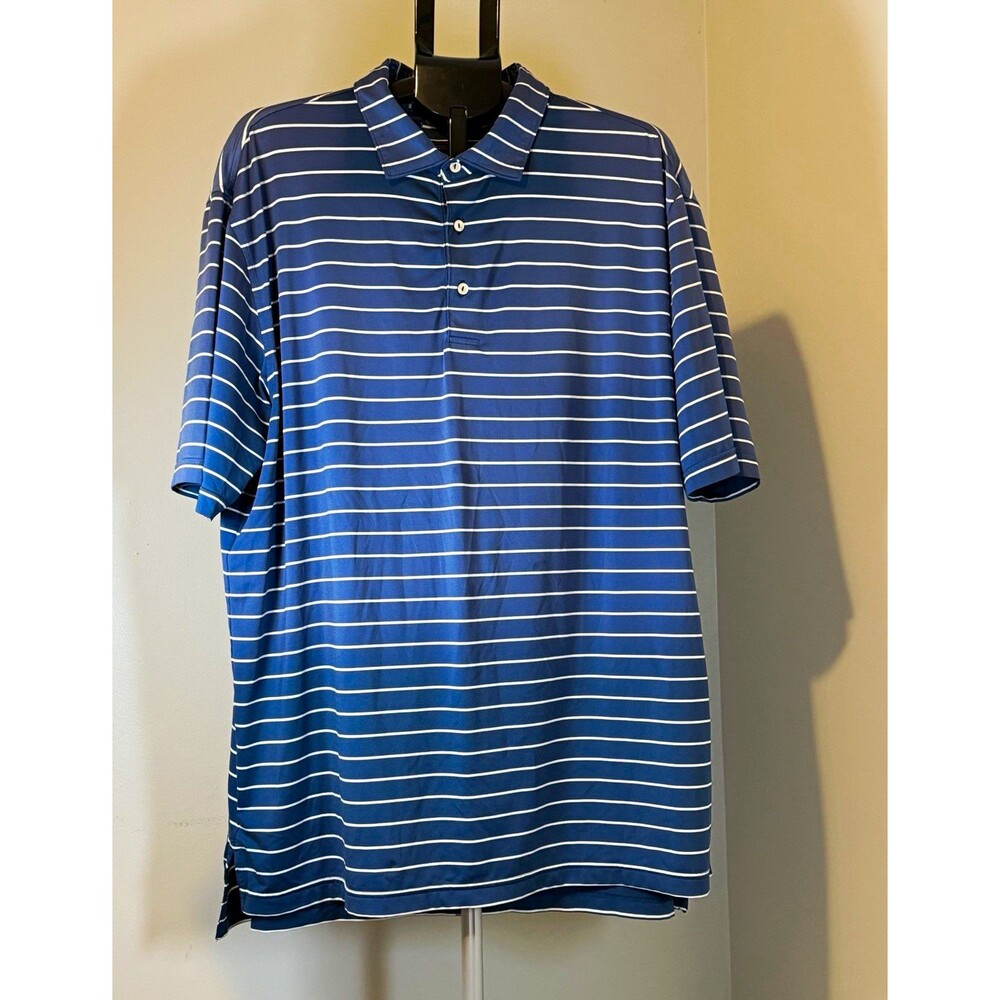 Peter Millar Summer Comfort Polo Men's XL Blue White Striped Short Sleeve